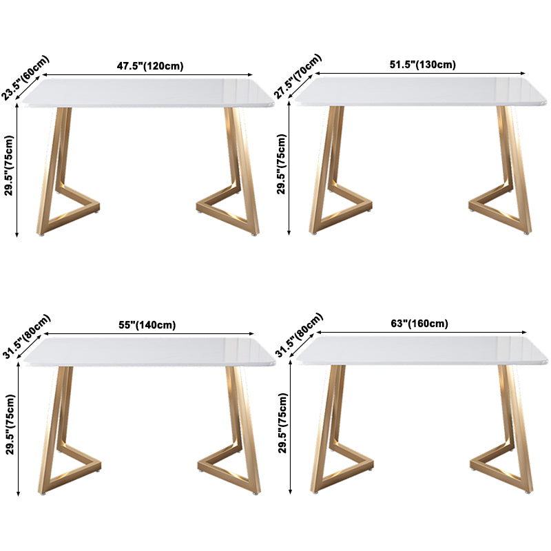 Minimalist Rectangle Shape White Dining Table Sintered Stone Standard Dining Table for Kitchen