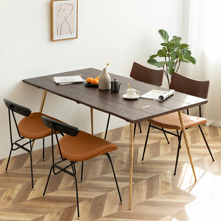 Industrial Style Oak Solid Wood Dining Table Brown Rectangle Table with Metal Base for Home Use