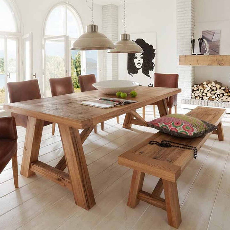 Modern Pine Solid Wood Table Rectangle Dining Table in Nature with Double Pedestal