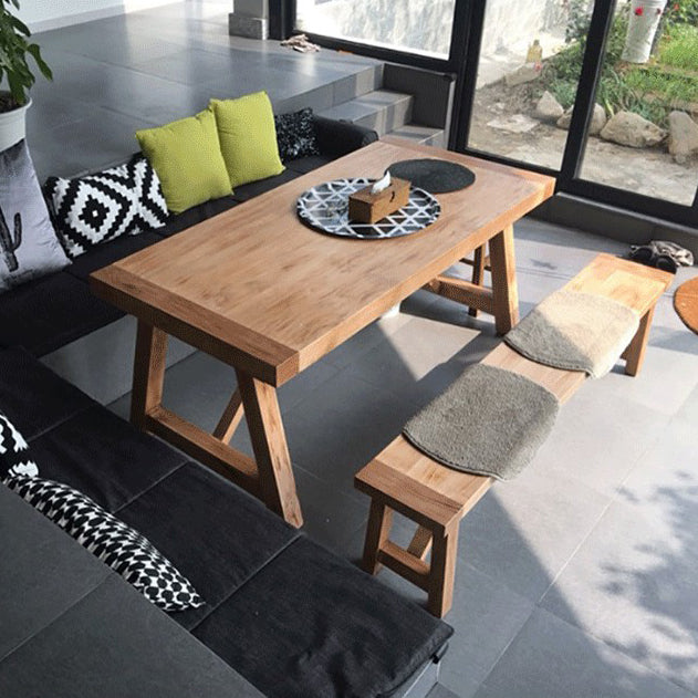 Modern Pine Solid Wood Table Rectangle Dining Table in Nature with Double Pedestal
