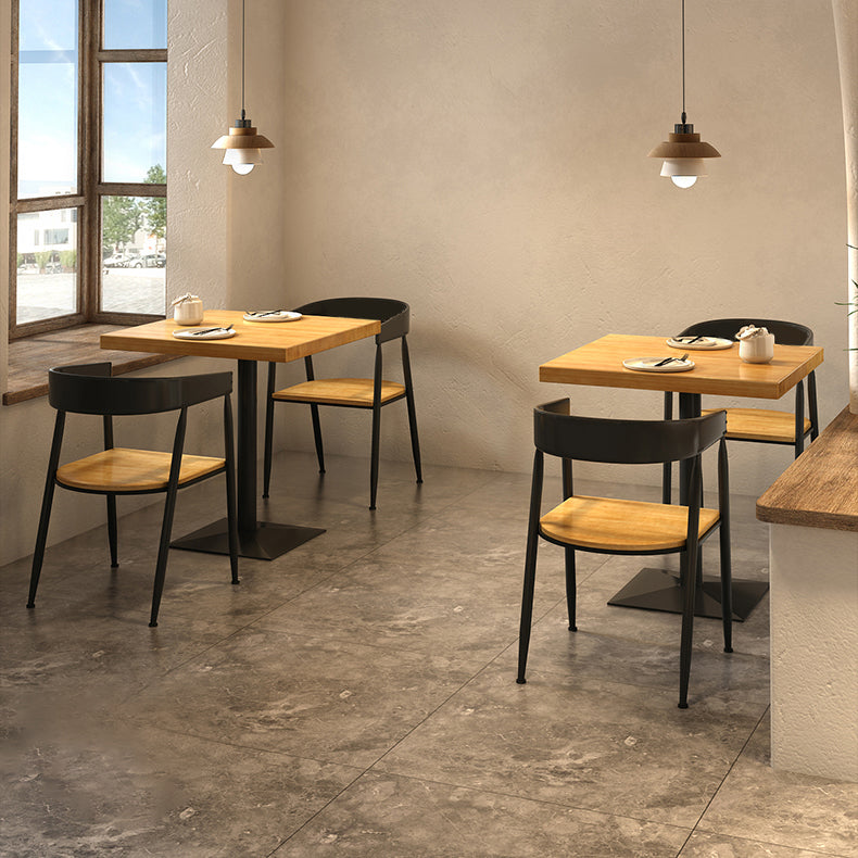 Industrial Solid Wood Dining Table Brown Square Table with Metal Base for Dinning Room