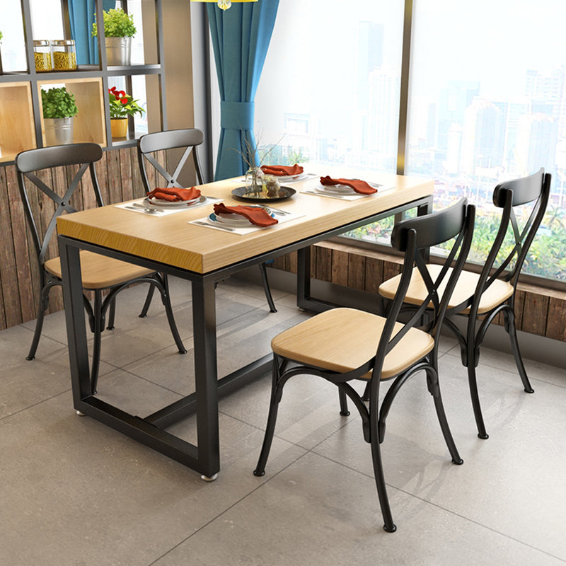 Table à manger en bois massif de style industriel table de rectangle marron avec cadre noir pour salle à manger