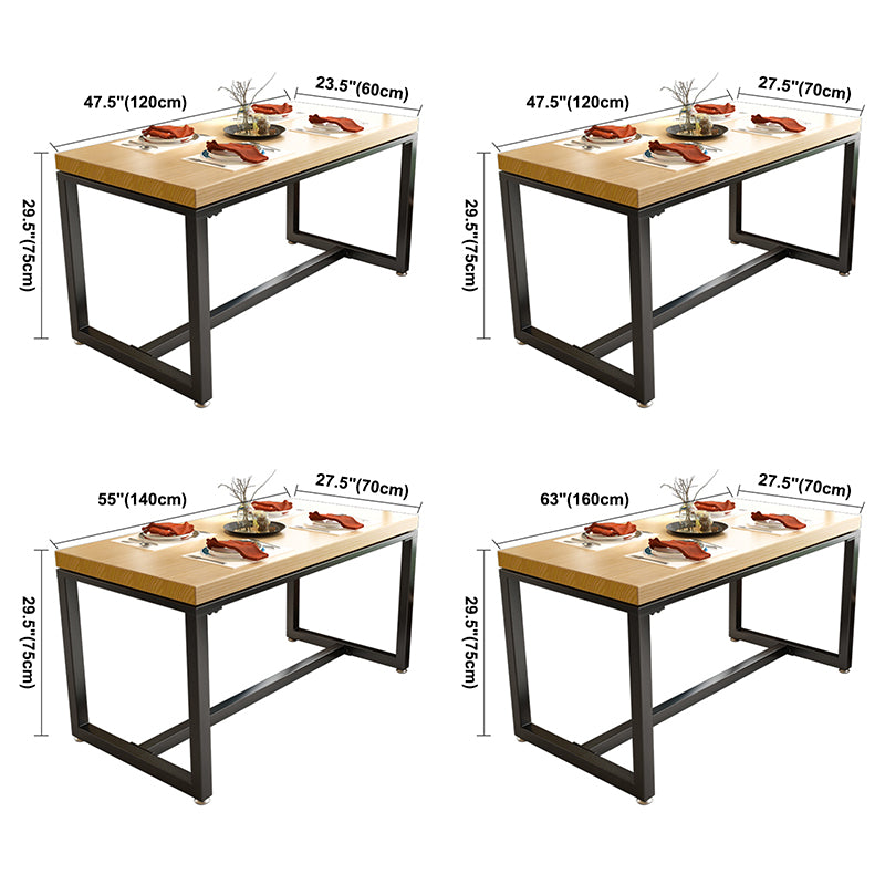 Table à manger en bois massif de style industriel table de rectangle marron avec cadre noir pour salle à manger