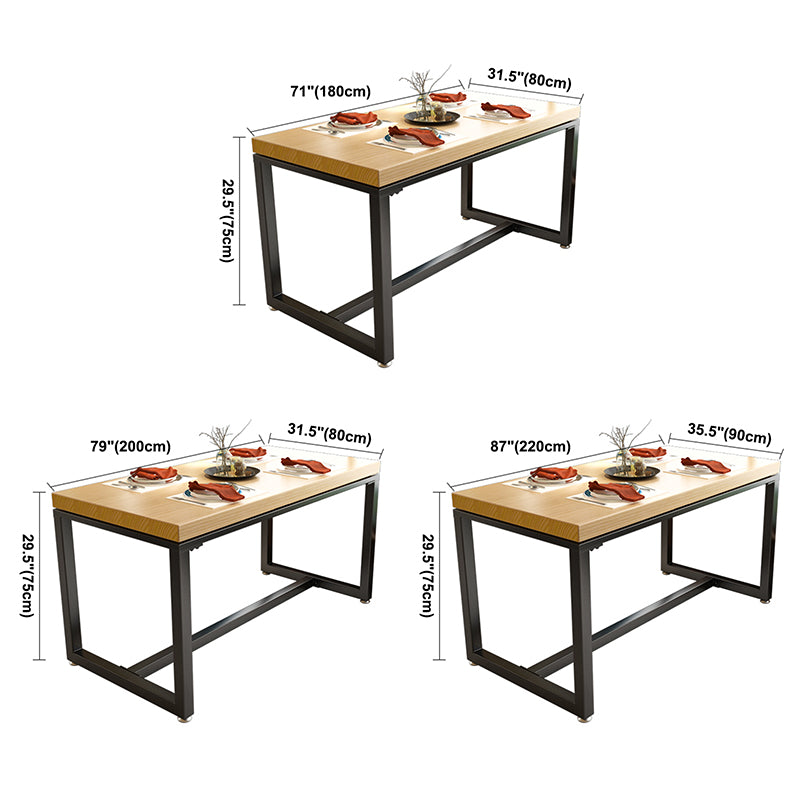 Table à manger en bois massif de style industriel table de rectangle marron avec cadre noir pour salle à manger