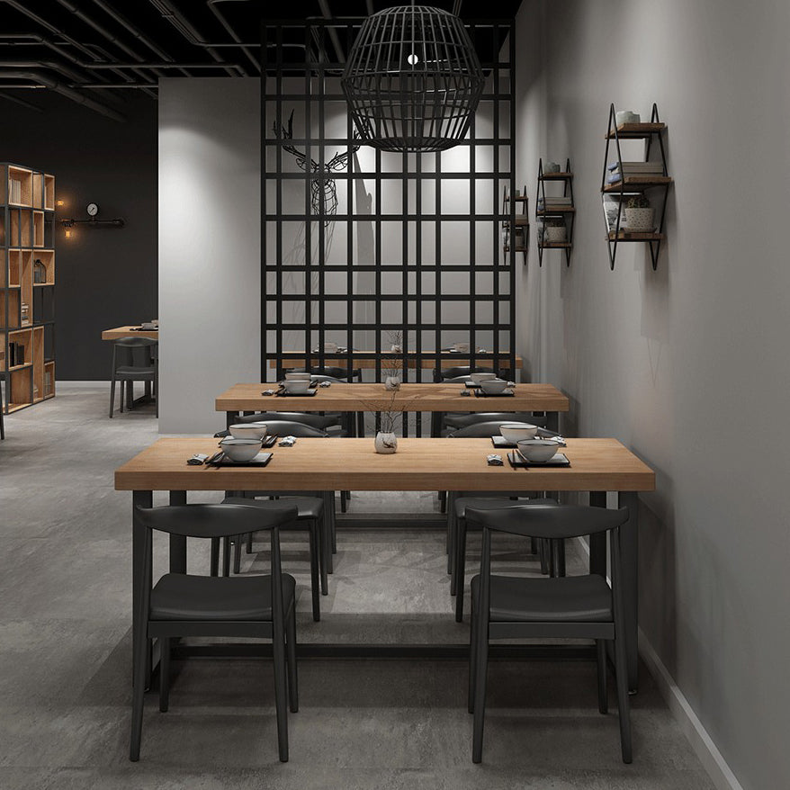 Industrial Dining Table Pine Solid Wood Table with Trestle Base for Dining Room