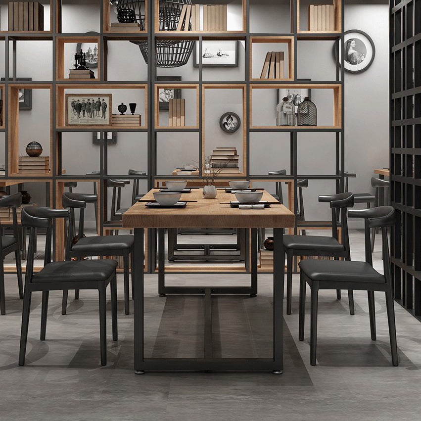 Industrial Dining Table Pine Solid Wood Table with Trestle Base for Dining Room