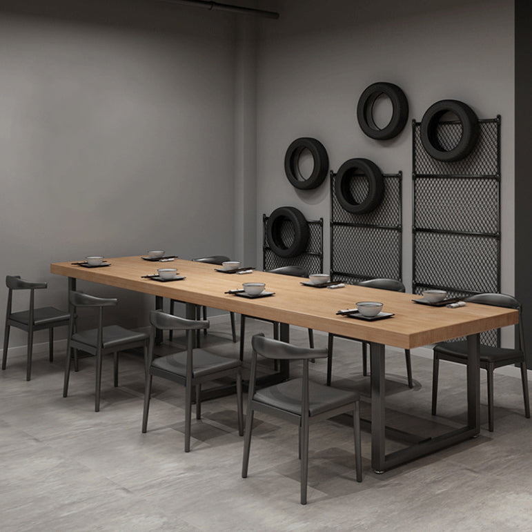 Industrial Dining Table Pine Solid Wood Table with Trestle Base for Dining Room