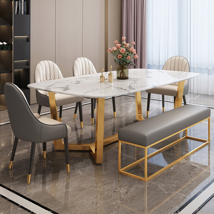 Luxusstil Home Sintered Stein Esstisch Rechteckiger Form Tisch mit Trestle Basis