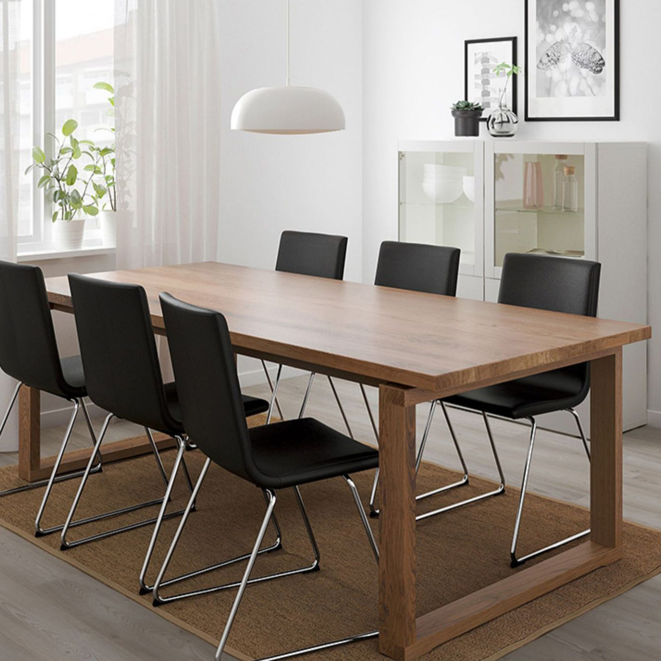 Dennen vaste houten rechthoektafel moderne eettafel met dubbel voetstuk voor restaurant