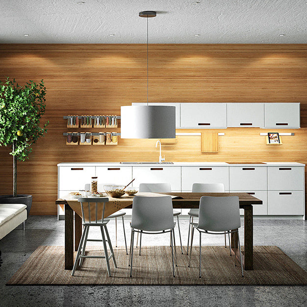 Dennen vaste houten rechthoektafel moderne eettafel met dubbel voetstuk voor restaurant