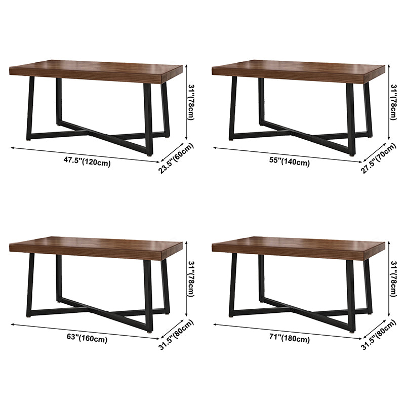 Industrial Solid Wood Dining Table Brown Rectangle Table with Metal Base for Dinning Room