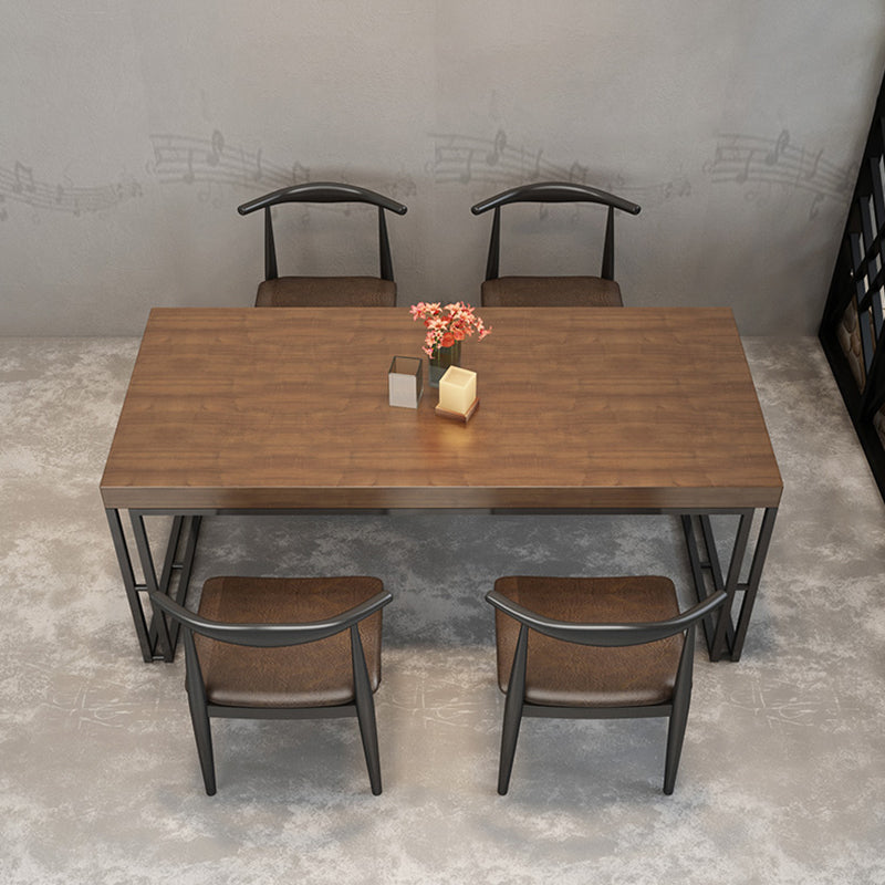 Industrial Style Solid Wood Dinner Table Brown Rectangle Table with Sled Base for Dinning Room
