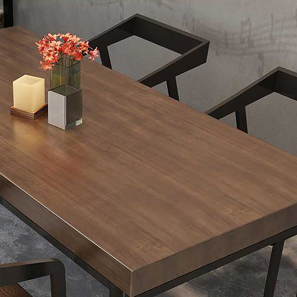 Industrial Style Solid Wood Dinner Table Brown Rectangle Table with Sled Base for Dinning Room