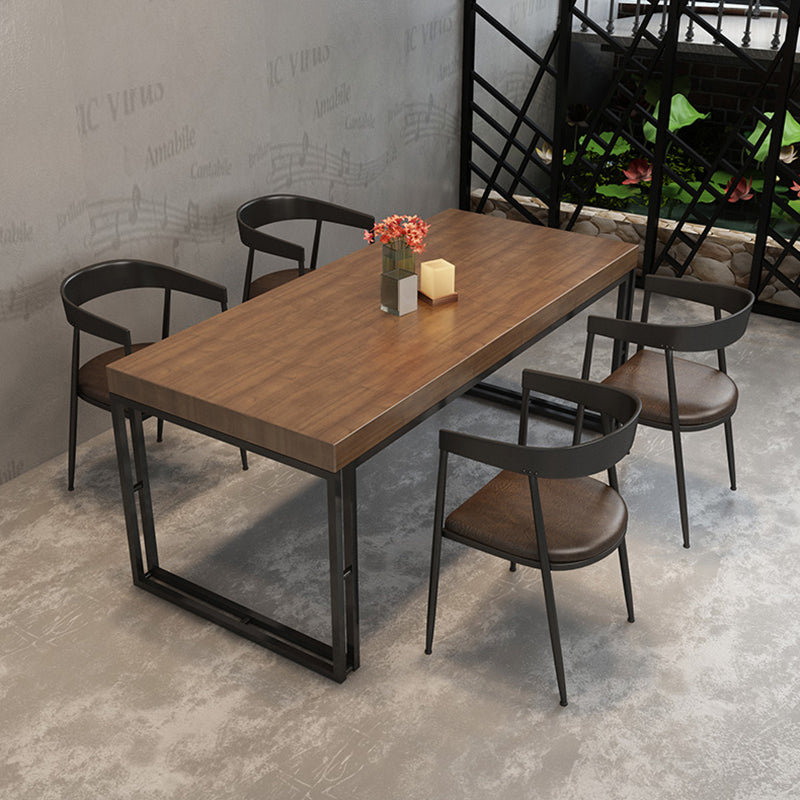 Industrial Style Solid Wood Dinner Table Brown Rectangle Table with Sled Base for Dinning Room