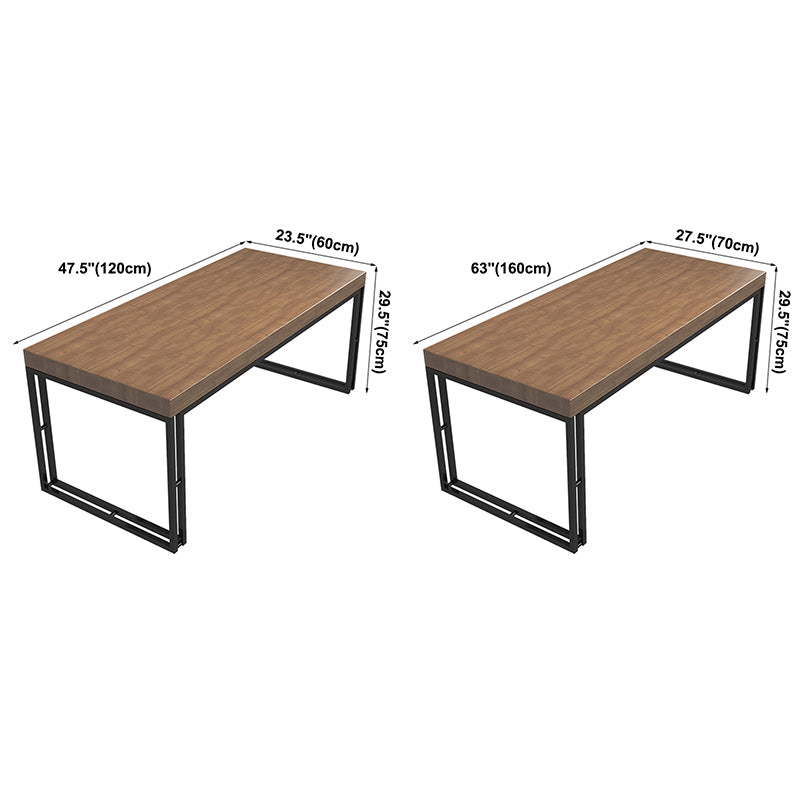 Industrial Style Solid Wood Dinner Table Brown Rectangle Table with Sled Base for Dinning Room