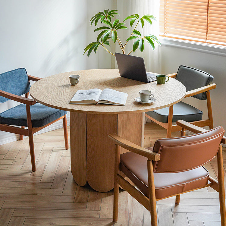 Oak Wood Round Dining Table Kitchen Table in Nature with Wooden Pedestal
