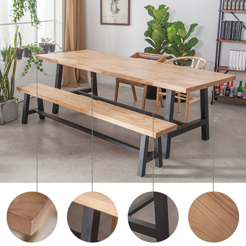 Rectangle Wood Color Dining Table Solid Wood Table Industrial with Trestle Base