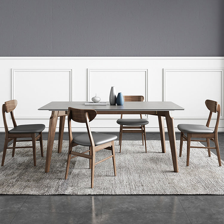 Contemporary Gray Sintered Stone Dining Table Rectangle Shape Standard Dining Table for Kitchen