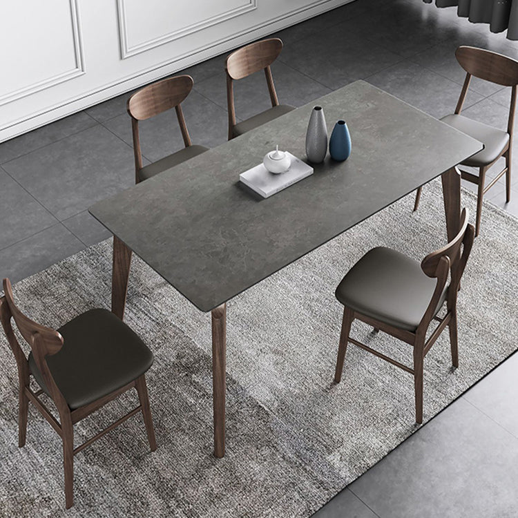 Contemporary Gray Sintered Stone Dining Table Rectangle Shape Standard Dining Table for Kitchen