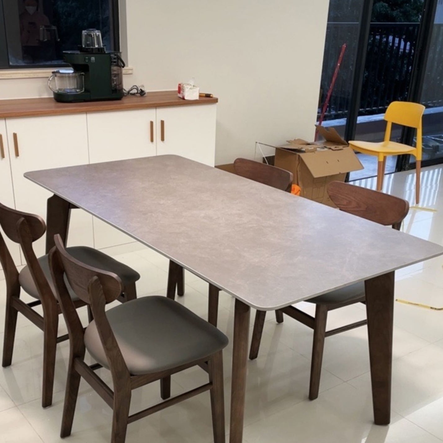 Contemporary Gray Sintered Stone Dining Table Rectangle Shape Standard Dining Table for Kitchen