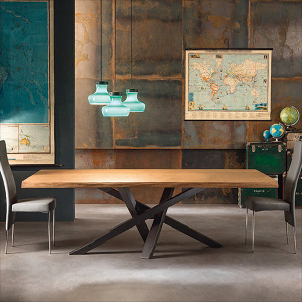 Solid Wood Brown Tone Dining Table Industrial 4 Legs Table for Dining Room