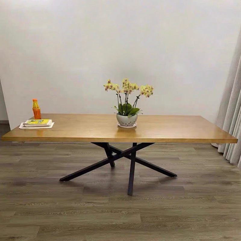Solid Wood Brown Tone Dining Table Industrial 4 Legs Table for Dining Room