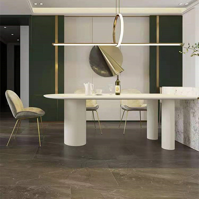 Metal Contemporary Free Form Dining Table Sintered Stone Top Table for Dining Room and Kitchen
