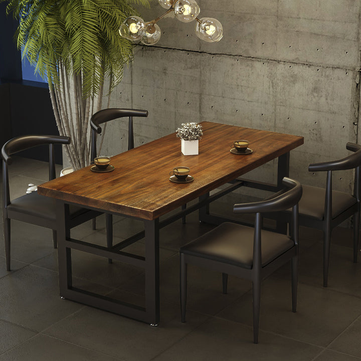 Industrial Dining Table Pine Solid Wood Table with Black Trestle Base for Dining Room