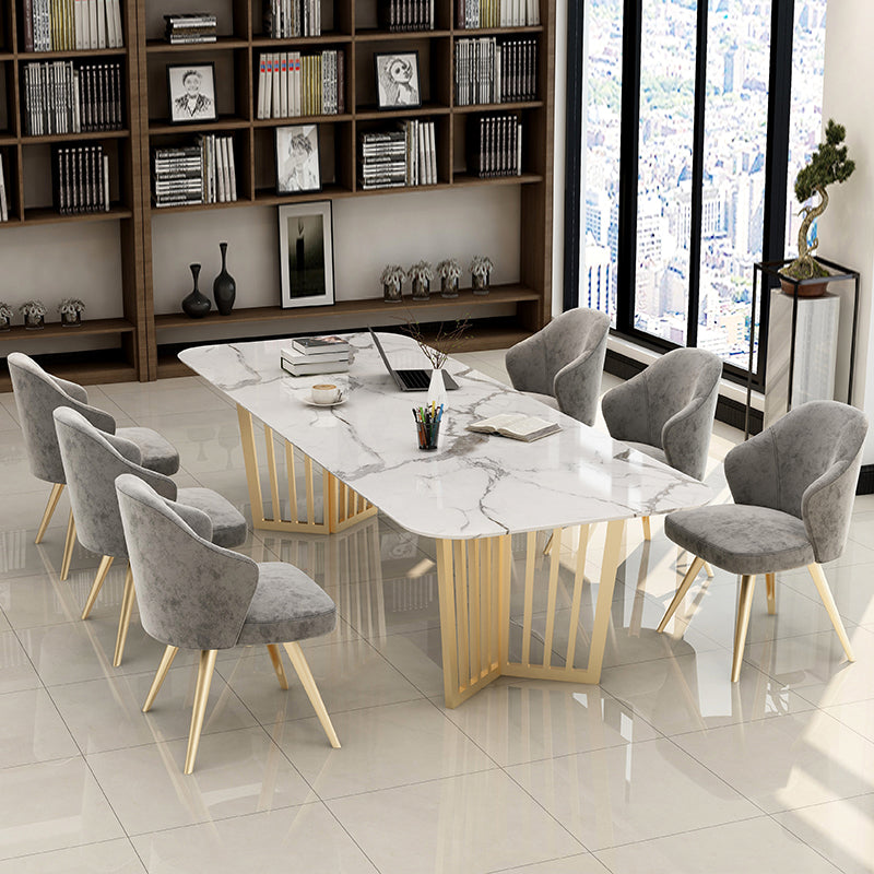 Rechteck gesinterte Stein weißer Esstisch Glam Doppelpodest Tabelle für Esszimmer