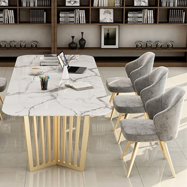Rechteck gesinterte Stein weißer Esstisch Glam Doppelpodest Tabelle für Esszimmer