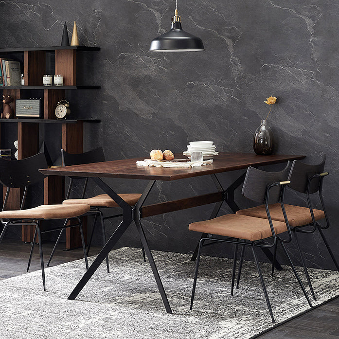 Mesa de mesa de comedor de madera maciza de estilo industrial con marco negro para uso en el hogar