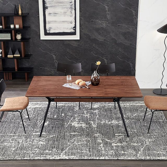 Mesa de mesa de comedor de madera maciza de estilo industrial con marco negro para uso en el hogar