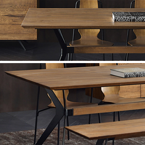 Mesa de mesa de comedor de madera maciza de estilo industrial con marco negro para uso en el hogar