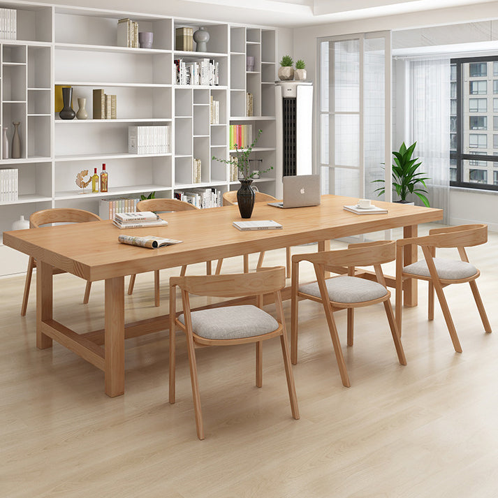 Rectangle Pine Solid Wood Table Modern Dining Table Trestle Base for Restaurant