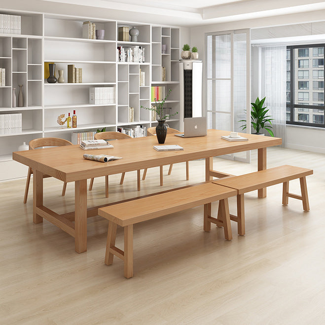 Rectangle Pine Solid Wood Table Modern Dining Table Trestle Base for Restaurant