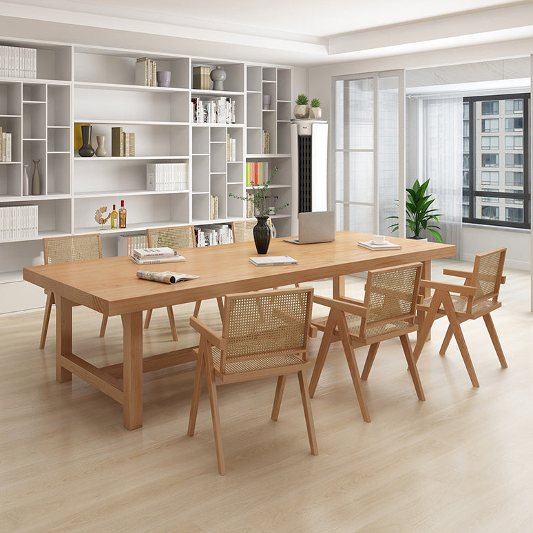 Rectangle Pine Solid Wood Table Modern Dining Table Trestle Base for Restaurant