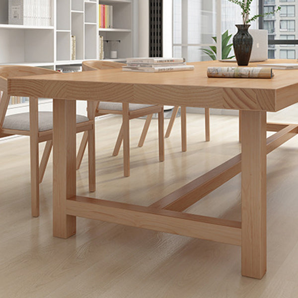 Rectangle Pine Solid Wood Table Modern Dining Table Trestle Base for Restaurant