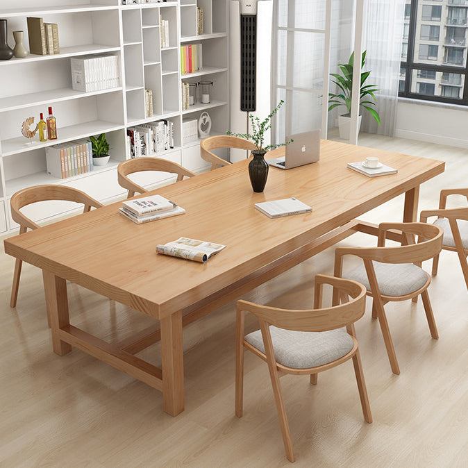 Rectangle Pine Solid Wood Table Modern Dining Table Trestle Base for Restaurant