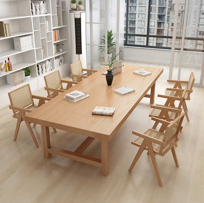 Rectangle Pine Solid Wood Table Modern Dining Table Trestle Base for Restaurant