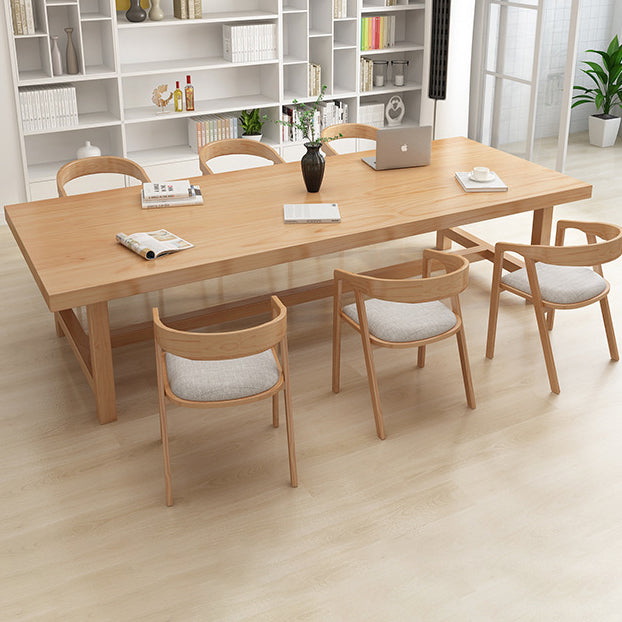 Rectangle Pine Solid Wood Table Modern Dining Table Trestle Base for Restaurant