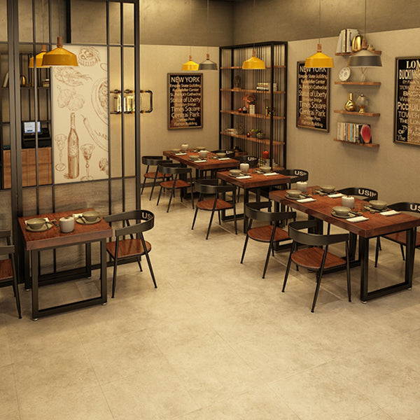 Mesa de comedor industrial de madera, mesa cuadrada marrón con base de trineo para comedor