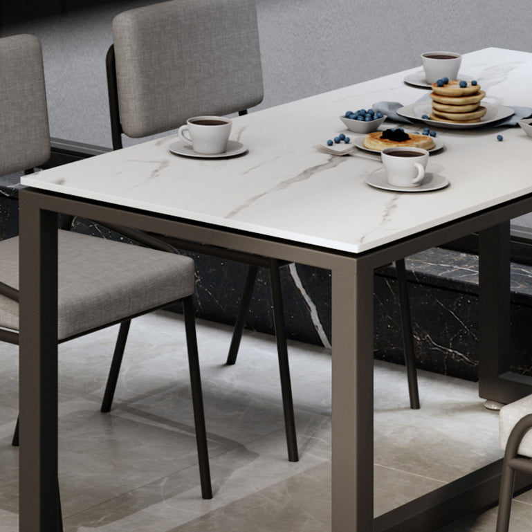 Industrial Rectangle Dining Table Sintered Stone Dining Table with Trestle Base for Dining Room