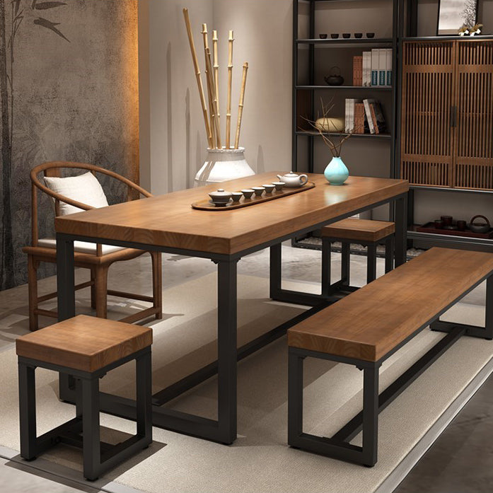 Industrial Rectangle Dining Table Pine Solid Wood Table with Trestle Base for Home Kitchen Dinner