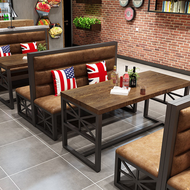 Industrial Solid Wood Dining Table Brown Rectangle Table with Black Frame for Dinning Room