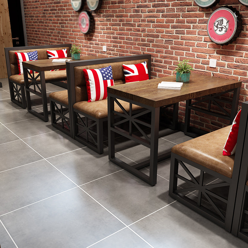 Industrial Solid Wood Dining Table Brown Rectangle Table with Black Frame for Dinning Room