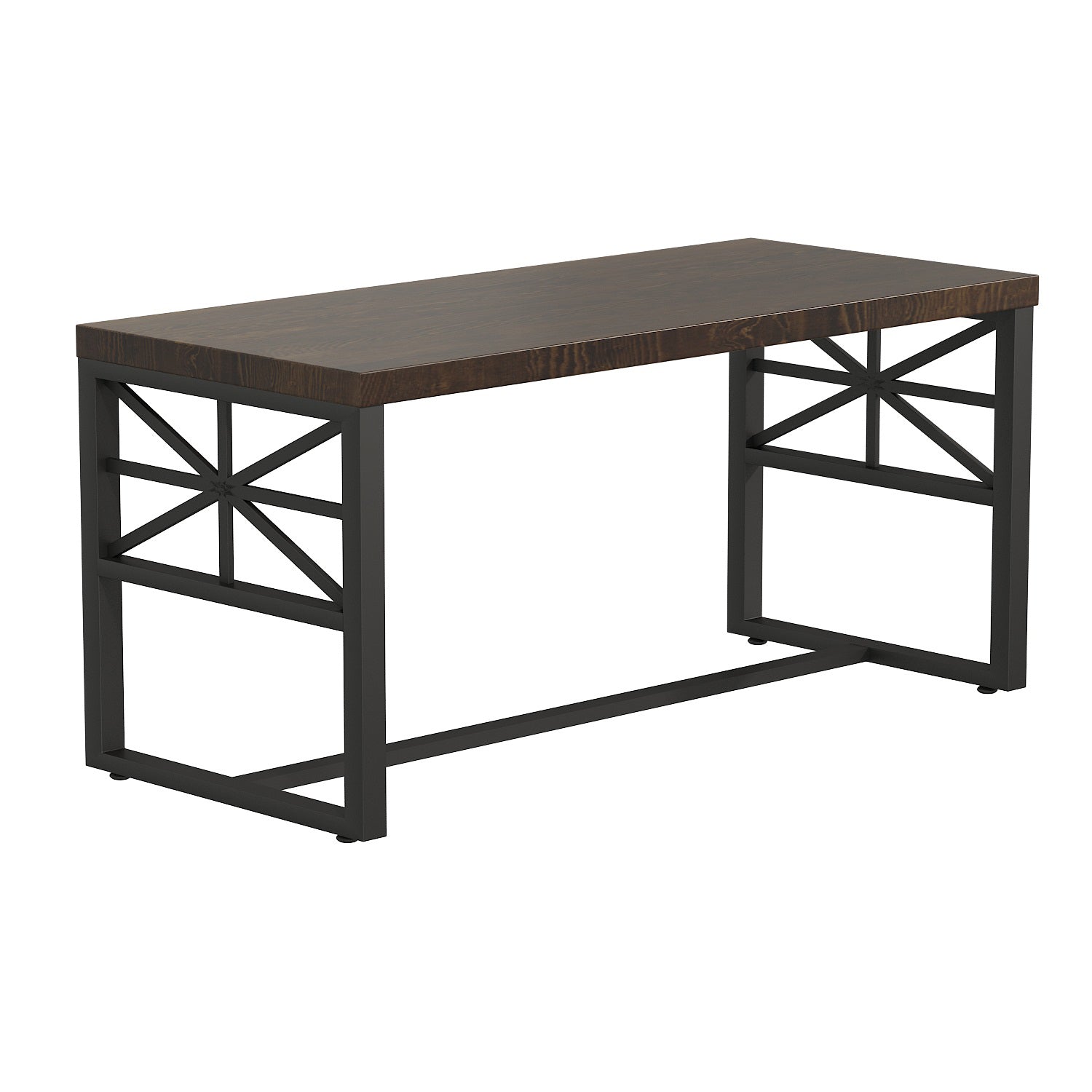 Industrial Solid Wood Dining Table Brown Rectangle Table with Black Frame for Dinning Room