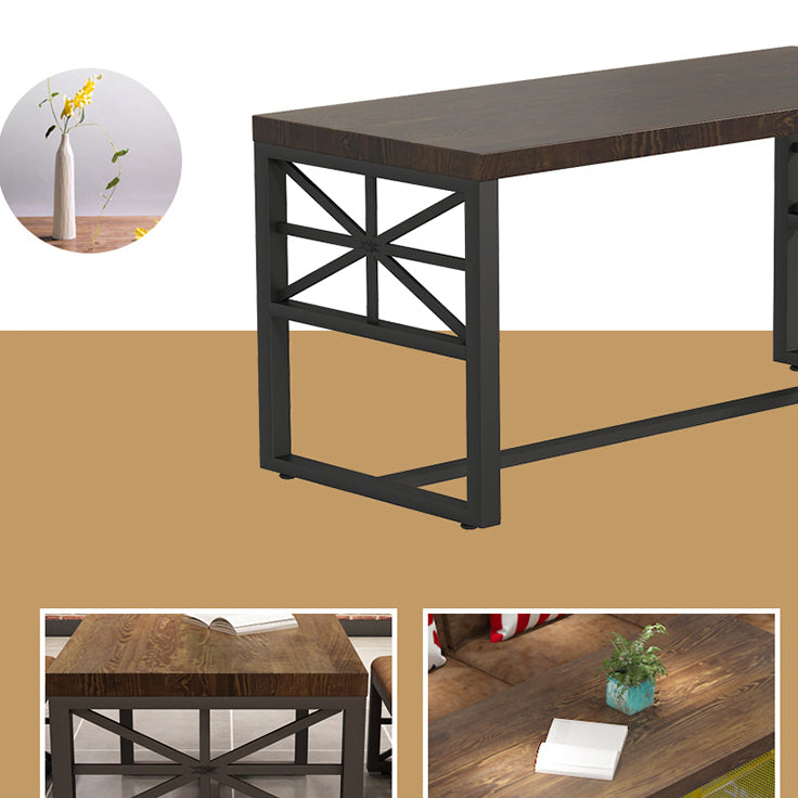 Industrial Solid Wood Dining Table Brown Rectangle Table with Black Frame for Dinning Room