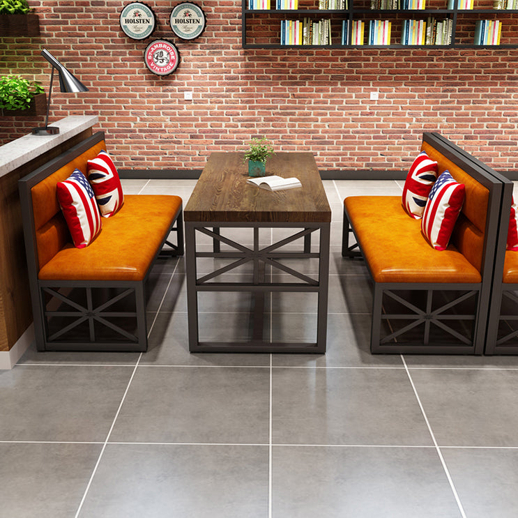 Industrial Solid Wood Dining Table Brown Rectangle Table with Black Frame for Dinning Room