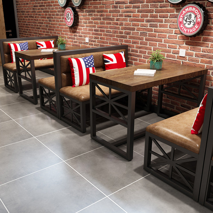 Industrial Solid Wood Dining Table Brown Rectangle Table with Black Frame for Dinning Room