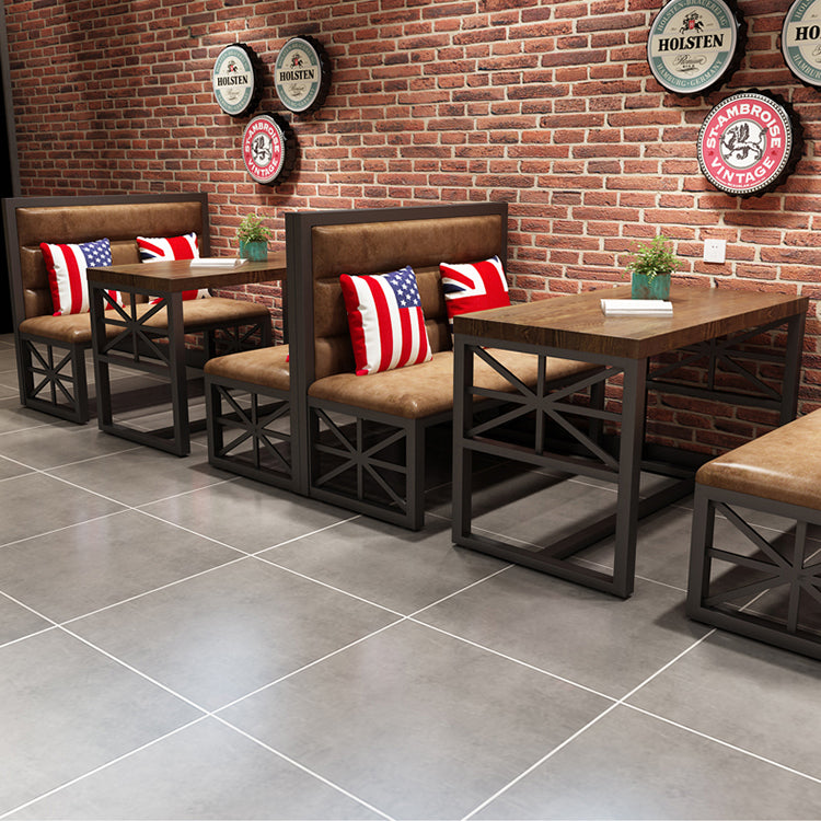 Industrial Solid Wood Dining Table Brown Rectangle Table with Black Frame for Dinning Room